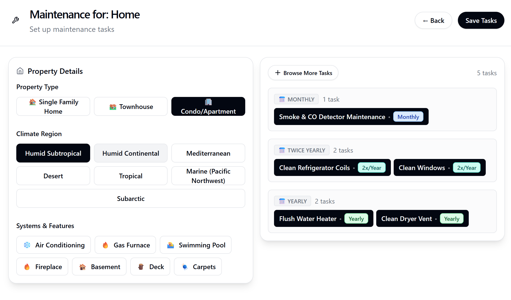 A simplified home maintenance schedule for a condo with fewer tasks.